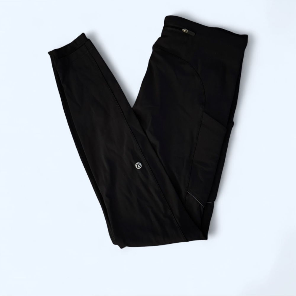 Black Lululemon Fast and Free 25” Leggings with Silver Detailing